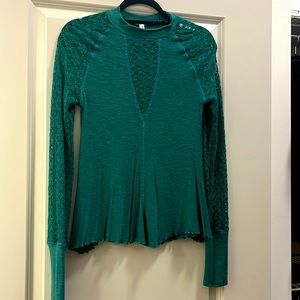 Free People Lace Sleeve Top